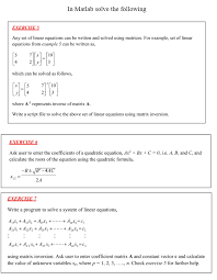 Matlab Solve The Following Exercise