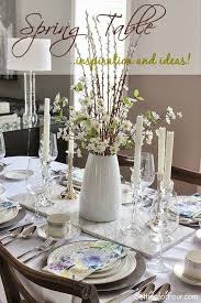 Choose a style first, then colors you like and go! 5 Beautiful Spring Table Decor Ideas Spring Table Decor Dining Table Centerpiece Dining Room Centerpiece