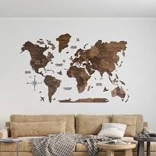 3d Wood World Map Wall India
