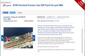 Hi, i was just informed that verizon offers 10% off carnival gift cards but unfortunately they are currently sold out.:loudcry: Carnival Cruise Gift Cards Are 15 Percent Off