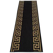 playa rug greek key black and gold 26 in width x your choice length custom size roll runner rug stair runner black gold