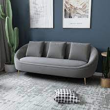 gray velvet upholstered oval sofa 3