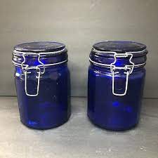 cobalt blue glass canister short jar