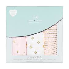 Aden Anais Baby Gold Print Pink And White Swaddle Set For