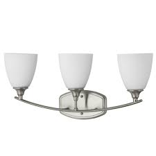 Menards vanity lights campernel designs from bathroom lights. Home Decorators Collection Stansbury Collection 3 Light Brushed Nickel Bathroom Vanity Light With Glass Shades 7919hdc The Home Depot