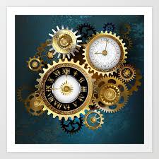 Two Steampunk Clocks With Gears Art