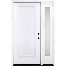 Steves Sons 51 In X 80 In Classic 1 Panel Lhis Primed White Steel Prehung Front Door With Single 12 In Rain Glass Sidelites White Primed