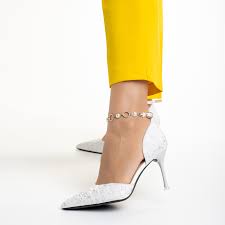 Pantofi dama albi din piele ecologica cu toc Briony - Kalapod