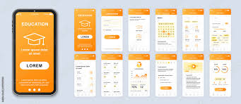 Education smartphone interface vector templates set. Studying online mobile  app orange web design layout. Pack of UI, UX, GUI screens for application.  Phone display. Web design kit Stock Vector | Adobe Stock gambar png