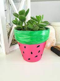 diy hand painted watermelon flower pot