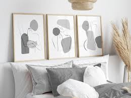 Grey Bedroom Wall Prints Line Art