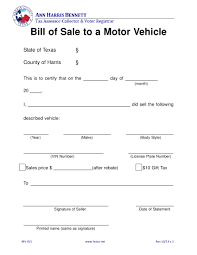 free texas car bill of template