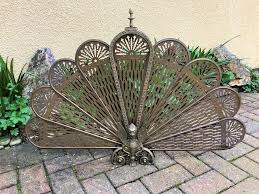 Vintage Griffin Brass Peacock Fire Screen