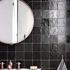 Tilebar Montauk Jet 4x4 Black Ceramic Wall Tile With Mixed Finish Backsplash And Wall