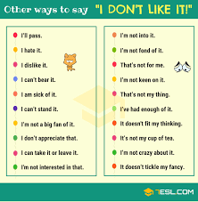Different Ways to Say "I Like It"/ "I Don't Like It" • 7ESL
