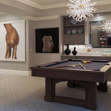 Gray Basement Game Room With Pool Table