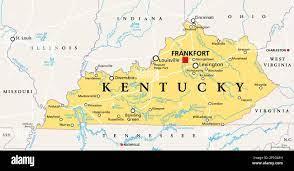 Kentucky, KY, politische Karte mit der Hauptstadt Frankfort und den größten  Städten. Commonwealth of Kentucky. Staat in der südöstlichen Region der  Vereinigten Staaten Stockfotografie - Alamy
