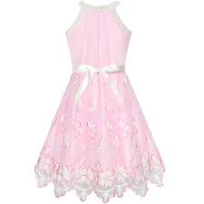 Details About Us Stock Girls Dress Pink Butterfly Embroidered Halter Dress Party Size 5 12