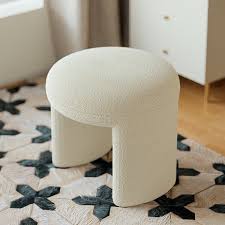 modern white boucle vanity stool