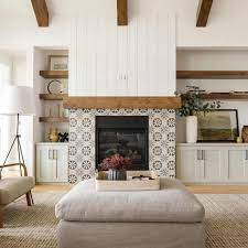 White Shiplap Fireplace With Tile