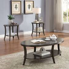 Wood Oval Coffee And Round End Table Set