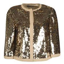Vntg black tie womens black sequin open front jacket w/ gold trim and pearl sz l. Dolce Gabbana Gold Sequin Jacket S Dolce Gabbana Tlc