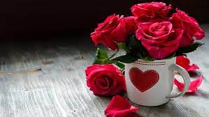 with love red heart roses cup flowers