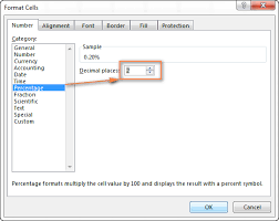 how to show percene in excel