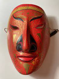 Face Mask Wall Decoration Wooden Carved