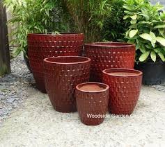 Large Glazed Dark Red Dimple Garden Pot