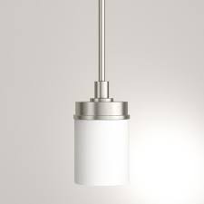 Hampton Bay Hillcrest 1 Light Brushed Nickel Mini Pendant With Frosted Glass Shade Nb 03307 The Home Depot