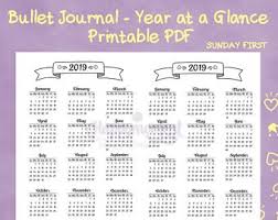 Bullet Journaling 2018 Year At A Glance Calendar Printable Etsy