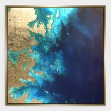 Gold Leaf Land Sea Print Framed Wall Art