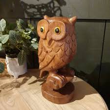 Owl On Branch Wood Carving Hand Crafted