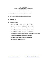 Ap Biology Daily Lesson Plans Curriculum Unit For 11th