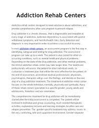 Those who provide treatment for cocaine use should recognize that drug addiction is a complex disease involving changes in the brain as well as a wide range of social, familial, and other environmental factors; Calameo Addiction Rehab Centers