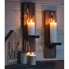 wood wall sconce candle holder set
