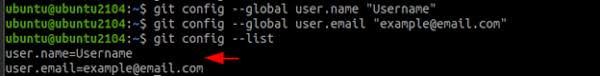 git username and email in ubuntu
