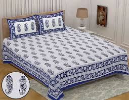 Blue Cotton Queen Size Bed Sheet For