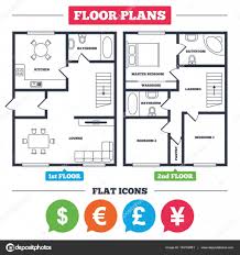 house floor plan and icons set stock