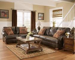with brown leather furniture