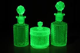 Uranium glass fluoresces bright green under a black or ultraviolet light. Uranium Podcast Chemistry World