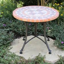 24 Inch Round Bistro Style Mosaic Terracotta Tile Outdoor Patio Table