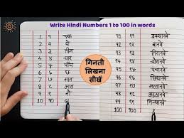 hindi numbers 1 to 100 in words