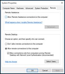 allowing remote desktop connections to