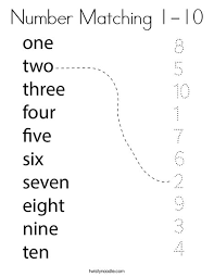 Learn the numbers one, two, three, four, five, six these english number colouring pages are great resources to introduce early learners to new vocabulary. Number Matching 1 10 Coloring Page Twisty Noodle