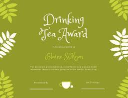 Green Leaves Tea Funny Award Certificate Templates By Canva