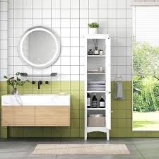 Costway Tall Bathroom Floor Cabinet Narrow Linen Tower With 2 Doors See Details White