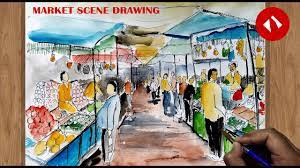 Jane loves to mix n you want to start. Market Scene Drawing How To Draw Market Easy Youtube