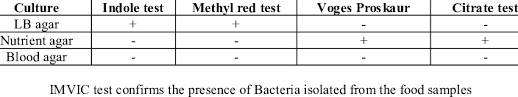 Imvic Test For Identification Of Bacteria Download Table
